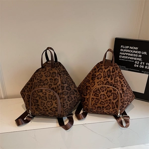 Sac À Dos Imprimé Léopard Femmes Vintage Street Trend Grande Capacité Texture Velours Bretelles Réglables Sac Voyage