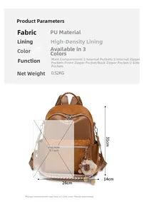 Detailansicht brauner PU-Lederrucksack mit Maßen und Platz für ein 9,7 Zoll großes iPad