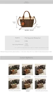 Detailed dimension guide and specifications for plaid wool handbag with plush trim
