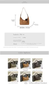 Detailed size and dimension specs for the large suede hobo shoulder bag with fuzzy charm