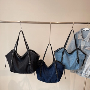 Vintage Denim Tote Bag Large Capacity Casual Shoulder Bag With Adjustable Straps For Women Daily Commute