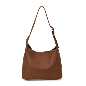 Brown leather Hobo bag with adjustable strap and textured finish for a vintage minimalist look