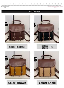 Retro-Rucksäcke mit Klappe in Kaffee, Schwarz, Braun und Khaki mit Kontrastnähten