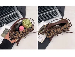 Interior view of leopard print plush bag showing high capacity for daily essentials