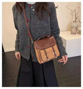 Nahaufnahme der Vintage-Umhängetasche in Braun mit Goldschnallen und verstellbarem Riemen