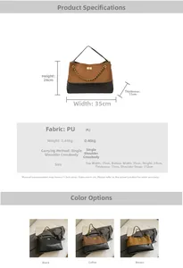 Size chart showing dimensions for a vintage PU leather chain crossbody bag with measurements