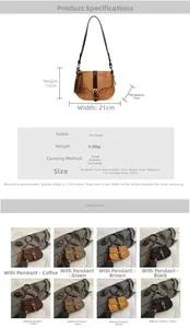 Detail view of retro saddle bag with vintage metal buckle and decorative tassel