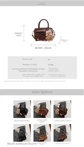 Détail des dimensions du mini sac à main en cuir PU avec imprimé rétro et ours