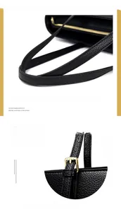 Detailed shot of black litchi grain leather tote with adjustable gold-tone metal hardware