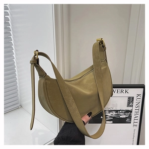 Retro olive green half-moon crossbody bag with matte leather and gold hardware detail
