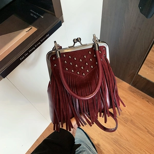 Fringe Handbag Suede PU Leather Retro Doctor Bag Metal Rivet Crossbody Shoulder Purse Bohemian Style For Women