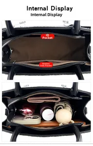 Vue interne du sac à main noir montrant la doublure et les poches de rangement utiles