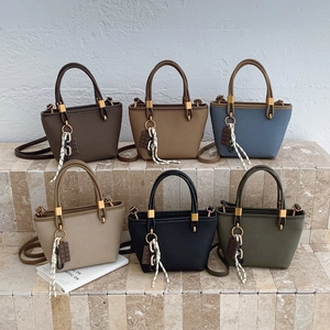 Women PU Leather Handbag Tote Detachable Shoulder Strap Trendy Korean Style Crossbody Bag With Decorative Chocolate Pendant