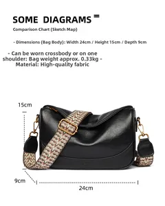 Détails du sac bandoulière noir avec dimensions 24x15x9cm et large bandoulière