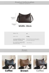 Detailed size chart for retro shoulder bag showing 30cm width and 23cm height dimensions