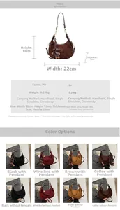 Detailed size chart and material specs for retro PU leather dumpling bag 22x13x7cm