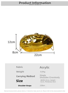 Detailed size specifications of the wavy acrylic evening clutch with metal chain strap