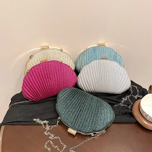 Borsa Da Sera Da Donna A Forma Di Conchiglia Glitter Paillettes Pieghe Clutch Da Matrimonio Con Tracolla A Catena