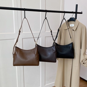 Minimalist Women PU Leather Hobo Bag Solid Color Shoulder Crossbody Purse With Adjustable Strap Gold Hardware For Daily