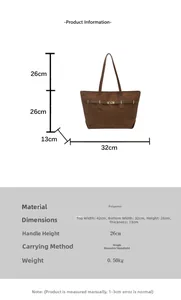 Spécifications détaillées de taille pour grand sac cabas vintage en daim marron