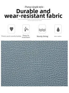 Close-up of light blue lychee pattern leather fabric with waterproof and thick texture