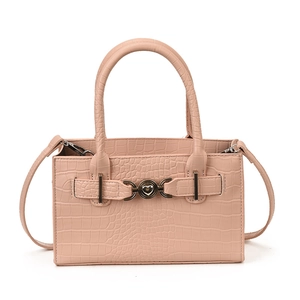 Pink crocodile pattern Kelly bag with heart metal buckle and crossbody strap
