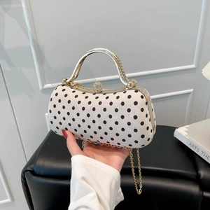 Mini sac de soirée à pois avec poignée en strass et chaîne en métal doré