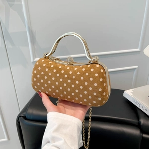 Mini sac à pois vintage avec poignée dorée et bandoulière chaîne pour les soirées