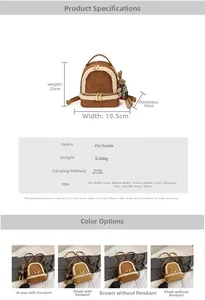 Detailed chart showing size 23x19.5x10cm and plush texture of this stylish brown backpack