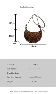 Size chart showing width 28cm, height 19cm, and depth 9cm for leopard print crossbody bag
