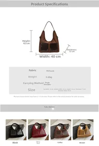 Detail of vintage suede tote bag with metal rivets and front double pocket design
