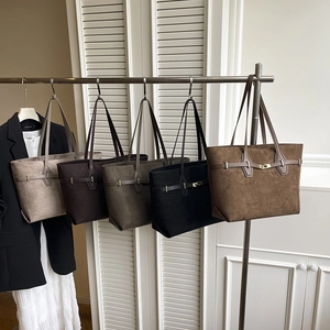 Grand Sac Cabas Vintage Effet Daim Femmes Boucle Métallique Dorée Quotidien Travail Sac Bandoulière Style Coréen