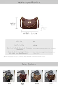 Détails du sac bandoulière tissé pour femme avec dimensions et quatre options de couleurs