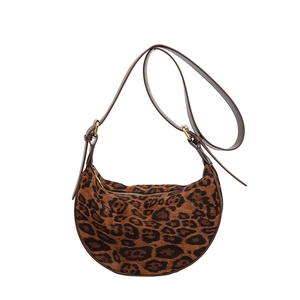 Vintage leopard print crossbody bag with suede texture and adjustable strap for women