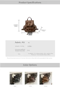 Detailed size specifications and material view of the PU leather minimalist backpack