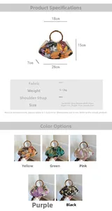Detailed size chart and multi-color selection for bamboo handle embroidered bags