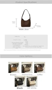 Detailed size chart for minimalist PU leather bucket bag with 22cm height and 25cm width