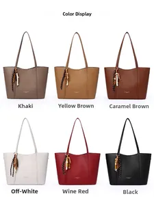 Six colors of large tote bags in lychee grain leather with beaded tassel charms
