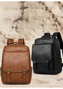 Classic vintage backpacks in brown and black leather style for outdoor travel and leisure