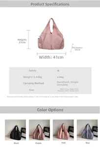 Detailed dimension guide and specifications for this large capacity fabric shoulder bag