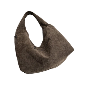 Minimalist coffee brown canvas hobo bag with large capacity and textured shoulder strap