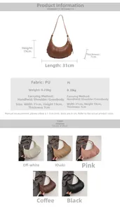 Spécifications de taille du sac hobo plissé en similicuir avec cinq options de couleur