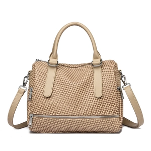 2025 trendy woven tote bag with adjustable shoulder strap and silver metal zipper detail