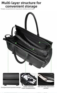 Detail view of the travel bag's large main compartment with dry-wet separation pockets