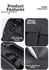 Detail view of durable metal zippers and high-strength plastic hooks on black travel bag