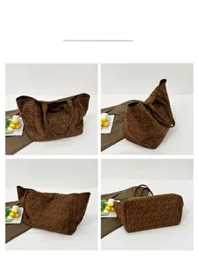 Detailed four-view display of a large leopard print canvas tote bag with wide handles