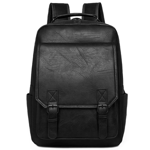 2025 modern black leather backpack with flap closure and retro buckle accents