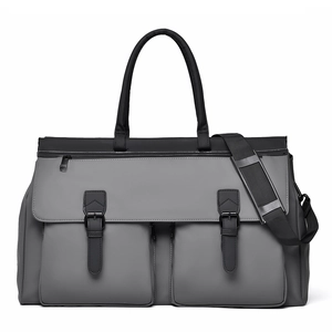 Large capacity men's travel duffel bag in grey and black waterproof nylon material