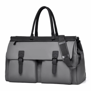 Large capacity men's travel duffel bag in grey and black waterproof nylon with shoulder strap