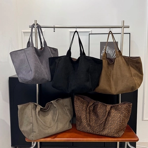 Large Capacity Tote Bag Leopard Print Canvas And Faux Suede Minimalist Commuter Shoulder Bag For Women Casual Daily